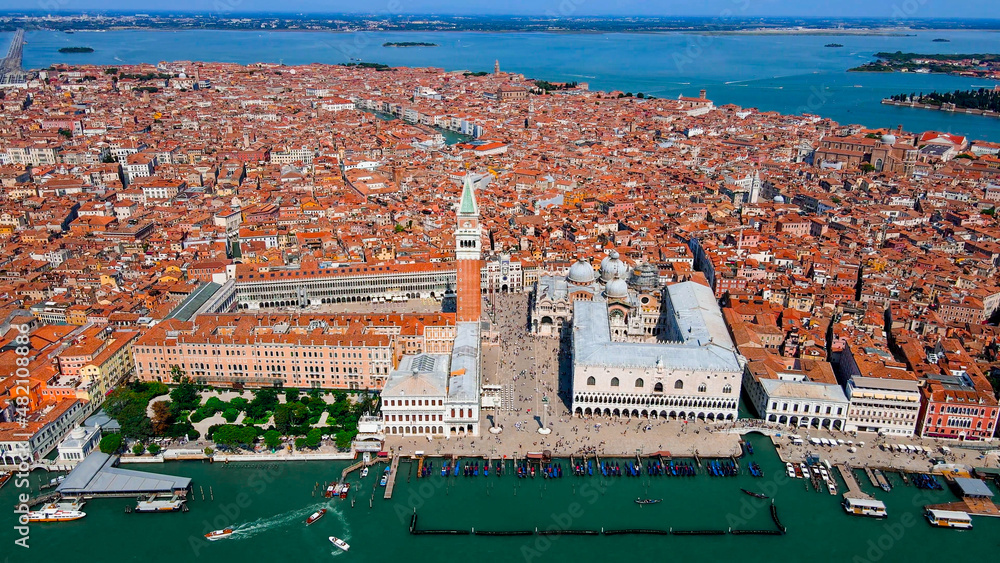 Aerial view of Venice Rooftops and Saint Mark's Square
