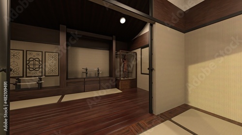 Samurai house exterior and interior 3d illustration © max79im