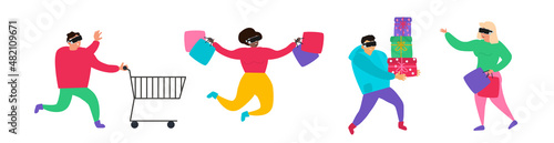 virual shopping people wearing vr glasses internet online sales modern technology vector illustration