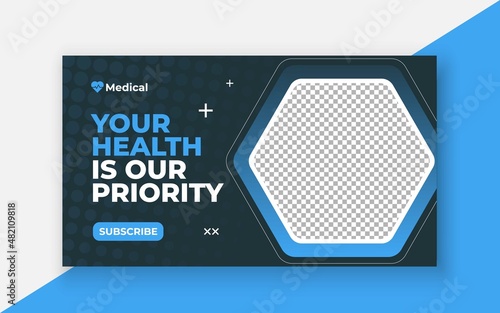 Medical healthcare youtube thumbnail and web banner template.Editable video thumbnail template