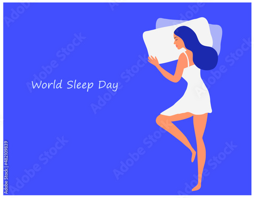 World sleep day concept, beautiful woman sleeping with good dream vector illustration. 

