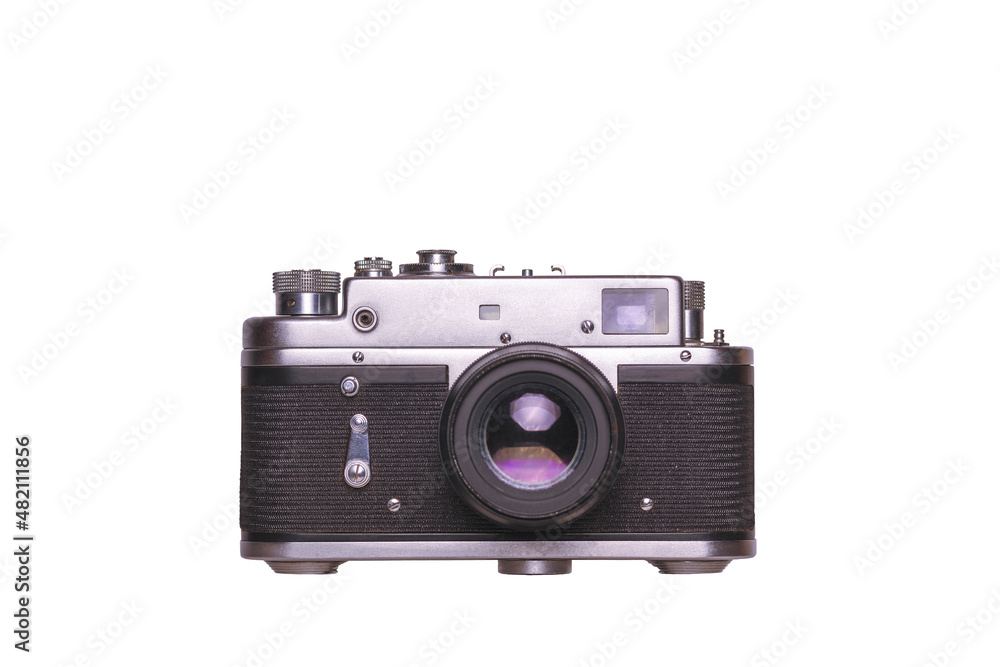 Old retro camera on a white background