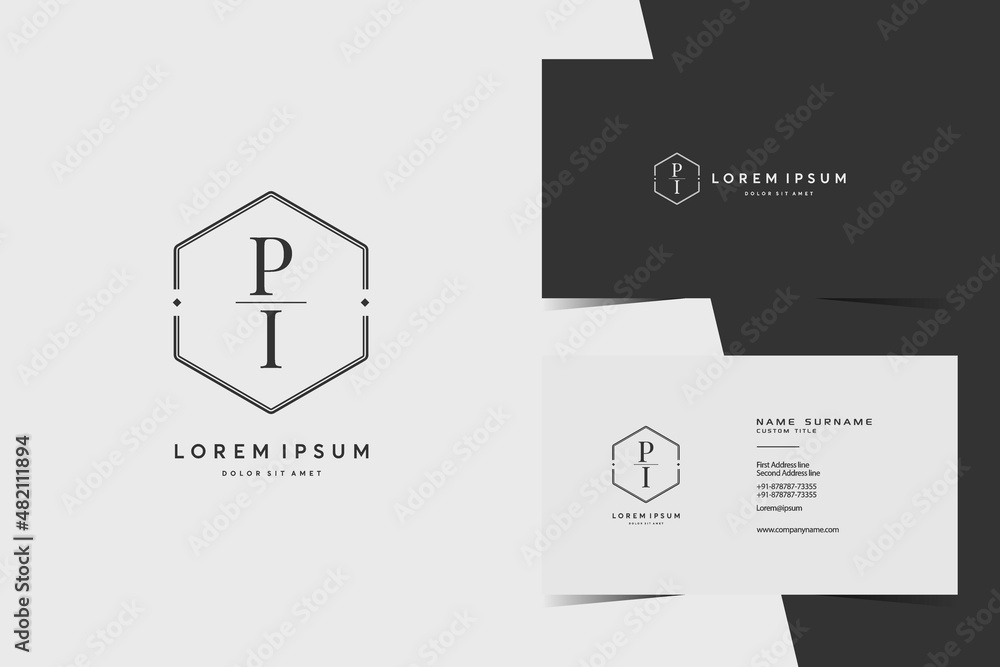 simple hexagon PI monogram logo icon. Modern elegant minimalist design with professional business card template - obrazy, fototapety, plakaty 