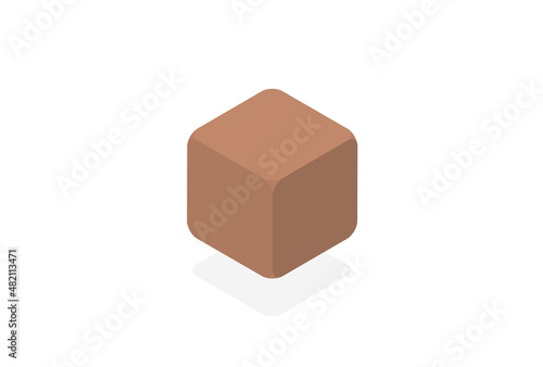 チョコレート色の角の丸い立方体 - かわいいインフォグラフィック・アイソメトリックデザイン - 影付き