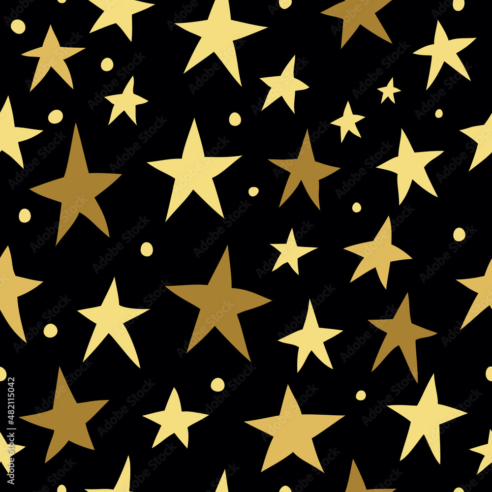 Seamless vector pattern with gold stars on a black background. Seamless vector pattern with gold stars on a black background.
