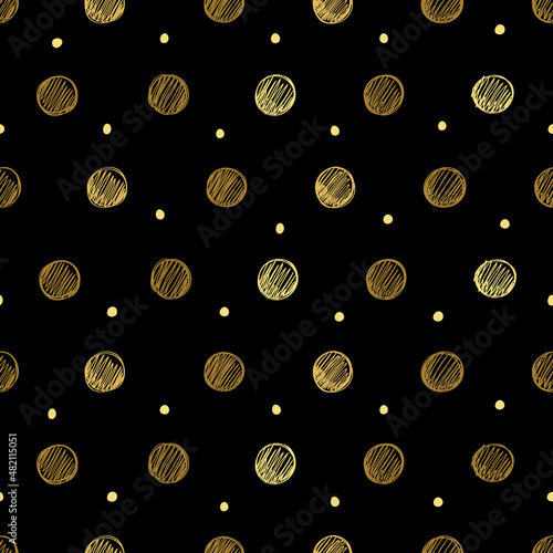 Pattern polka dot on black background. Dotted seamless gold glitter pattern. Design for fashion ,fabric ,wrapping, wallpaper and all prints on black