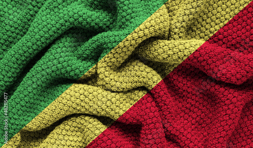 Republic of the Congo flag on knitted fabric. 3D-image