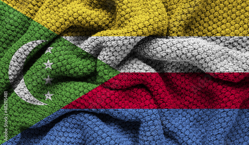 Comoros flag on knitted fabric. 3D-image