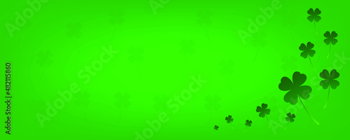 Saint Patrick's Day card, green clover, shamrock background. Vector illustration.