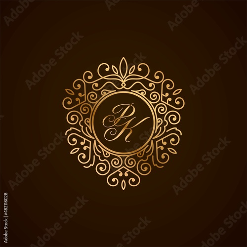 PK initial letter logo with ornament heart shape
