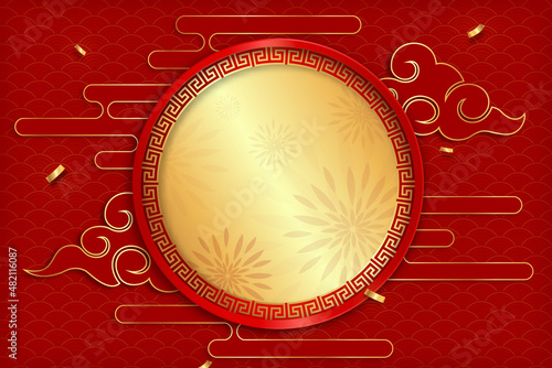 Chinese new year background with oriental style decoration and circle frame in the middle