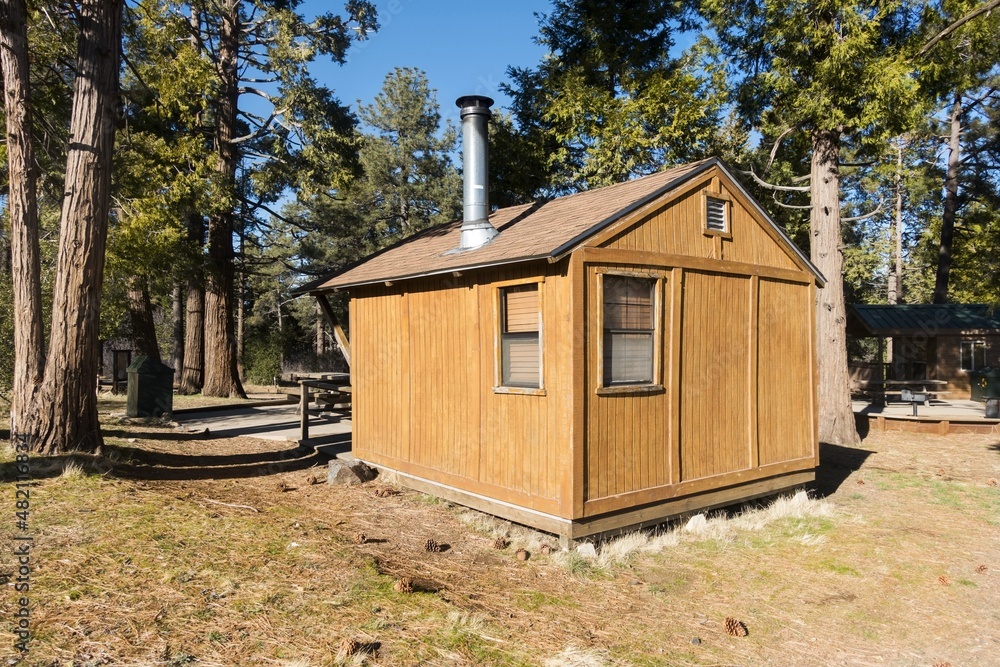 Wooden Log Cabin in Nature Forest Clearing. Cuyamaca Rancho California State Park Picnic Area Scenic Landscape Wooden Log Cabin in Nature Forest Clearing. Cuyamaca Rancho California State Park Picnic Area Scenic Landscape