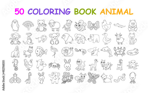 COLORING BOOK and children trace cartoon cute animal vector