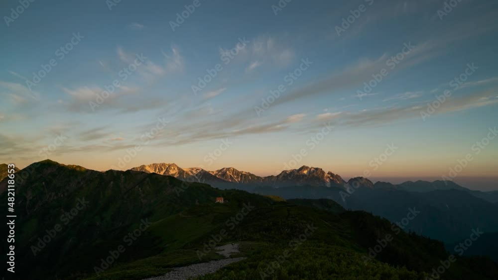 朝焼けの立山、剱岳と種池山荘(タイムラプス) 朝焼けの立山、剱岳と種池山荘(タイムラプス)