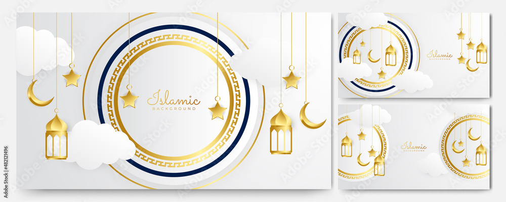 Elegant golden lantern arabic white gold Islamic design background