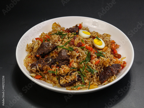 Uzbek traditional plov - rice with meat