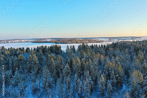 trees frost drone  abstract view background december landscape outdoor trees snow