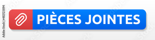 Pieces jointes text on blue button. Email attachment icon vector illustration.