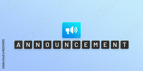 Announcement text message on blue background. Advertising banner.