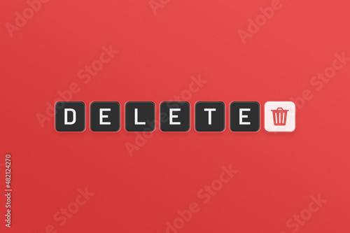 DELETE text on typography on red background.