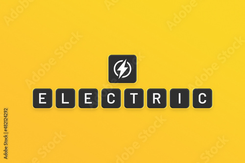Electric text with lightning icon isolated on yellow background. Electric banner