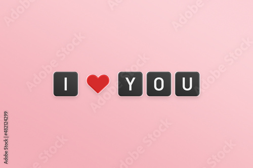 I love you text with heart symbol in pink background.