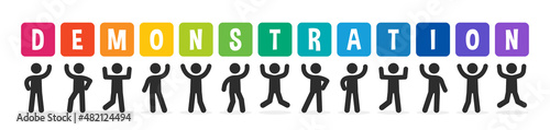 Crowd demonstrators with letter demonstration sign. Banner vector illustration