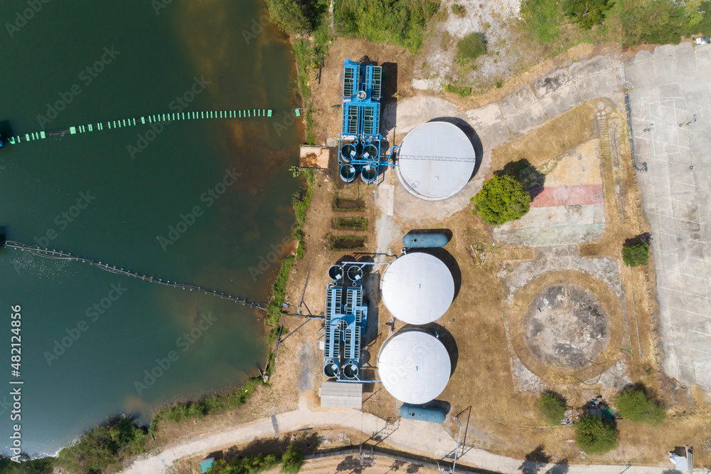 Aerial drone top view of tank water storage station