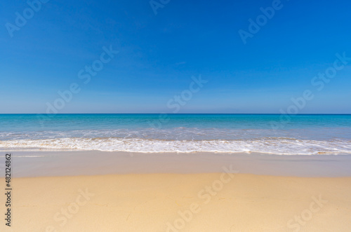 Empty sea sand and beach summer background with copy space Amazing beach beautiful sand in Phuket Thailand
