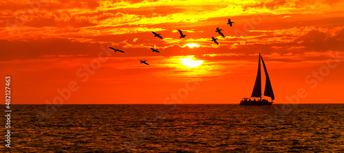 Sailboat Ocean Sailing Sunset Banner