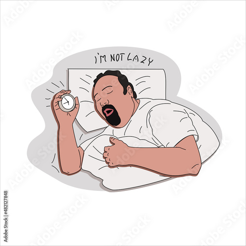vector design of people sleeping and lazing in bed with the words "I'm not lazy". suitable for t-shirt designs, poster designs, stickers, etc