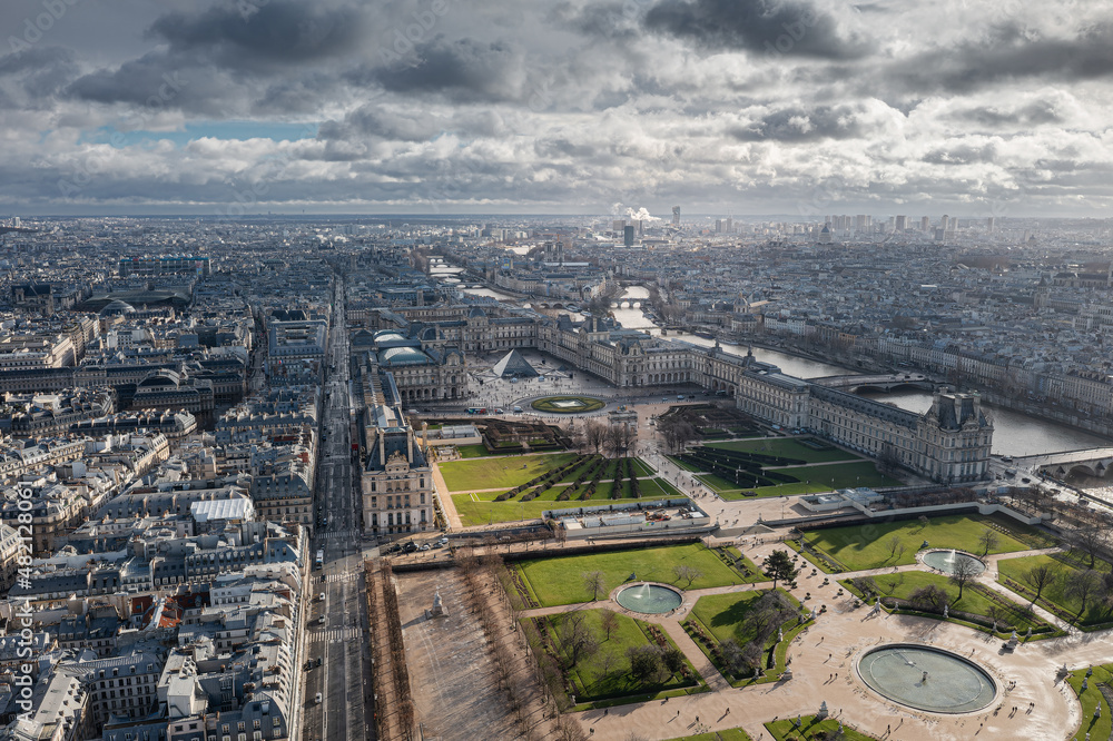 Panorama of Paris. Louvre. January 2022