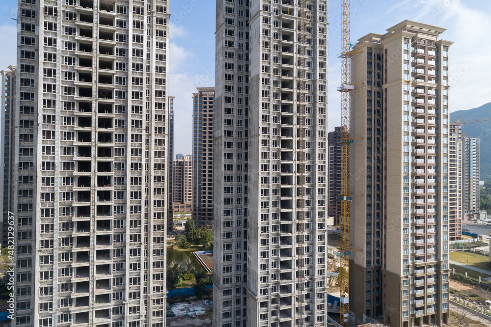 Aerial view of multistory apartment construction site in China Aerial view of multistory apartment construction site in China