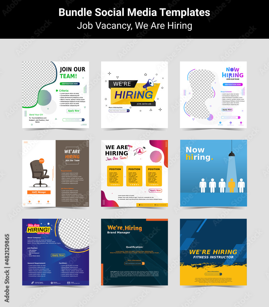 Bundling poster for we are hiring. employees needed. Set of social media template job vacancy recruitment