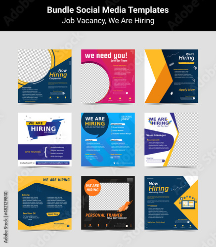 Bundling poster for we are hiring. employees needed. Set of social media template job vacancy recruitment
