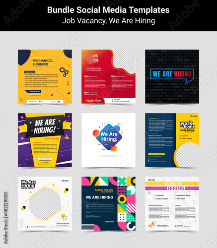 Bundling poster for we are hiring. employees needed. Set of social media template job vacancy recruitment