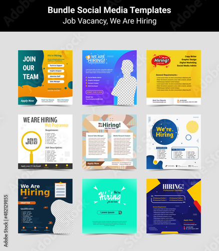 Bundling poster for we are hiring. employees needed. Set of social media template job vacancy recruitment