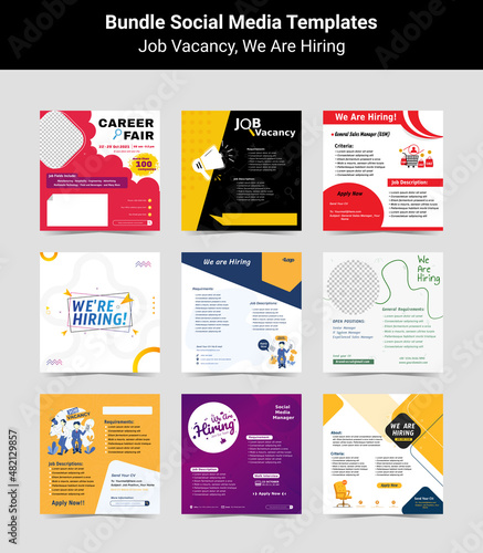 Bundling poster for we are hiring. employees needed. Set of social media template job vacancy recruitment