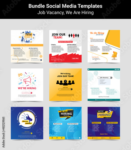 Bundling poster for we are hiring. employees needed. Set of social media template job vacancy recruitment
