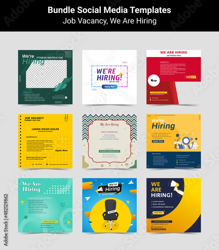 Bundling poster for we are hiring. employees needed. Set of social media template job vacancy recruitment