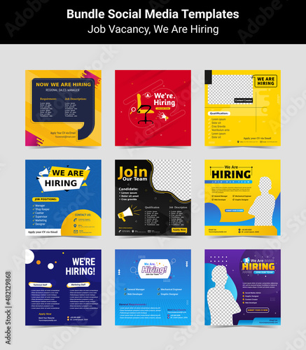 Bundling poster for we are hiring. employees needed. Set of social media template job vacancy recruitment