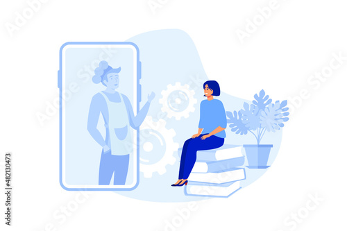 Online cooking course. Video recipes with chef on monitor. Food blogger teaches via internet. Culinary school concept. Video tutorial. Life stream with cook. flat vector illustration 