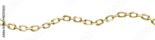 Watercolor seamless border with vintage gold chain isolated on white background.