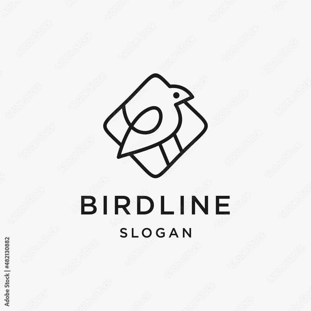 Bird logo hipster vector line outline monoline art icon
