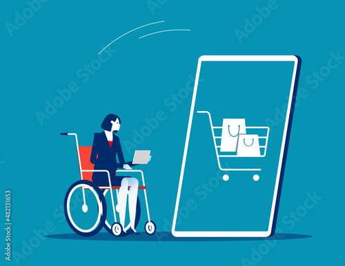 Shopping for people with disabilities. Online inclusivity concept vector illustration