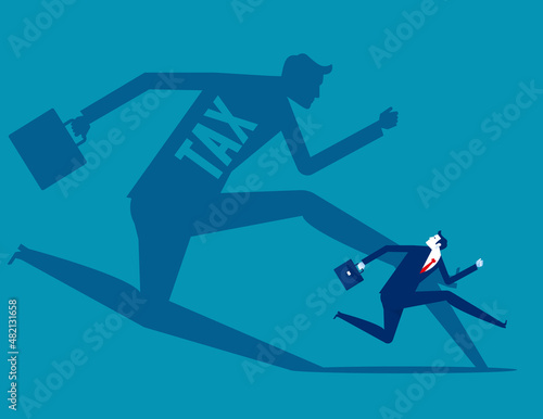 Businessman run away from tax shadow. Pay tax finance business vector concept