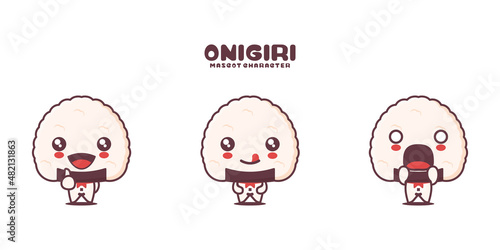 vector onigiri mascot cartoon, japanese traditional food illustration, with different expressions