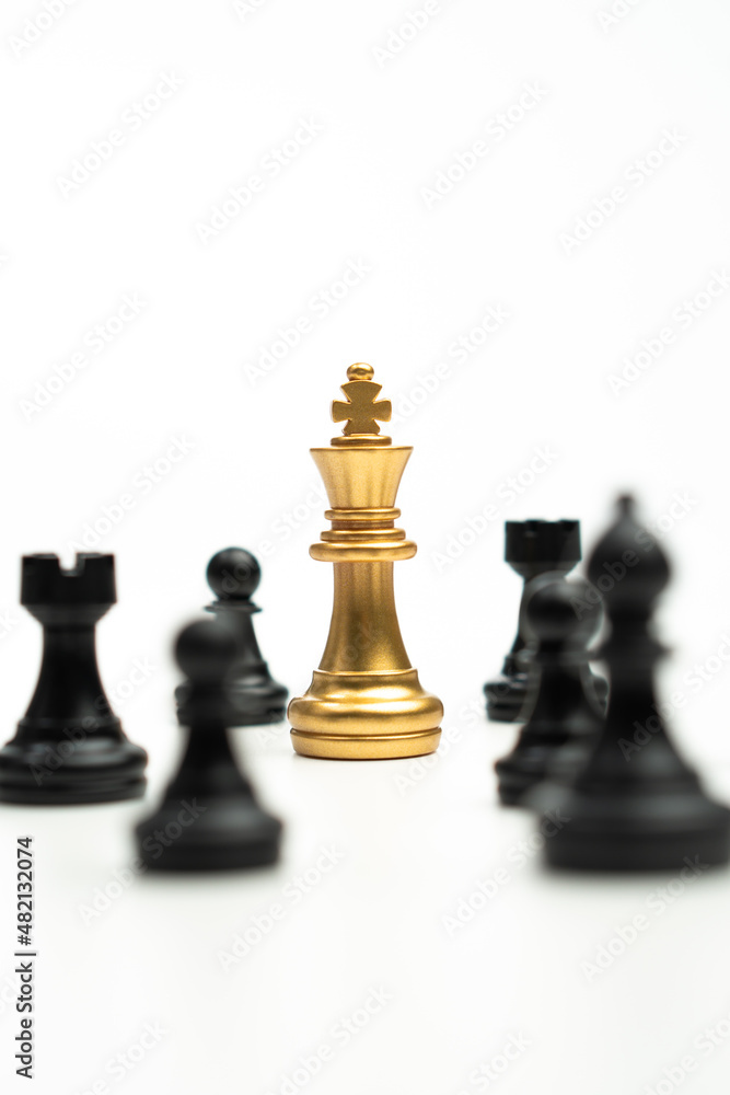 Golden Chess King standing to Be around of other chess, Concept of a leader must have courage and challenge in the competition, leadership and business vision for a win in business games Golden Chess King standing to Be around of other chess, Concept of a leader must have courage and challenge in the competition, leadership and business vision for a win in business games