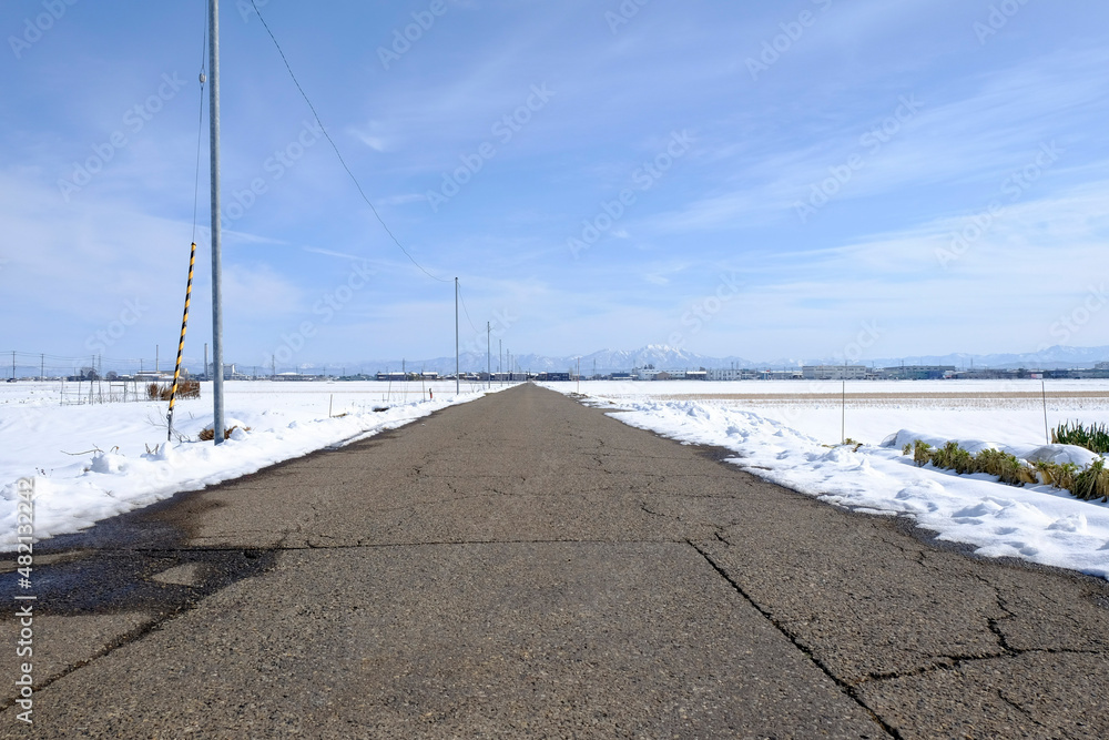 Obraz premium A straight road in winter, 2022/1/23 