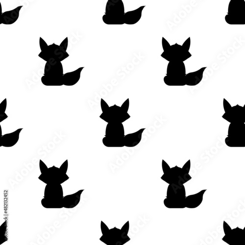 Seamless pattern of fox or cat silhouette. Filled background image for your design. Cartoon vector isolated on white background.